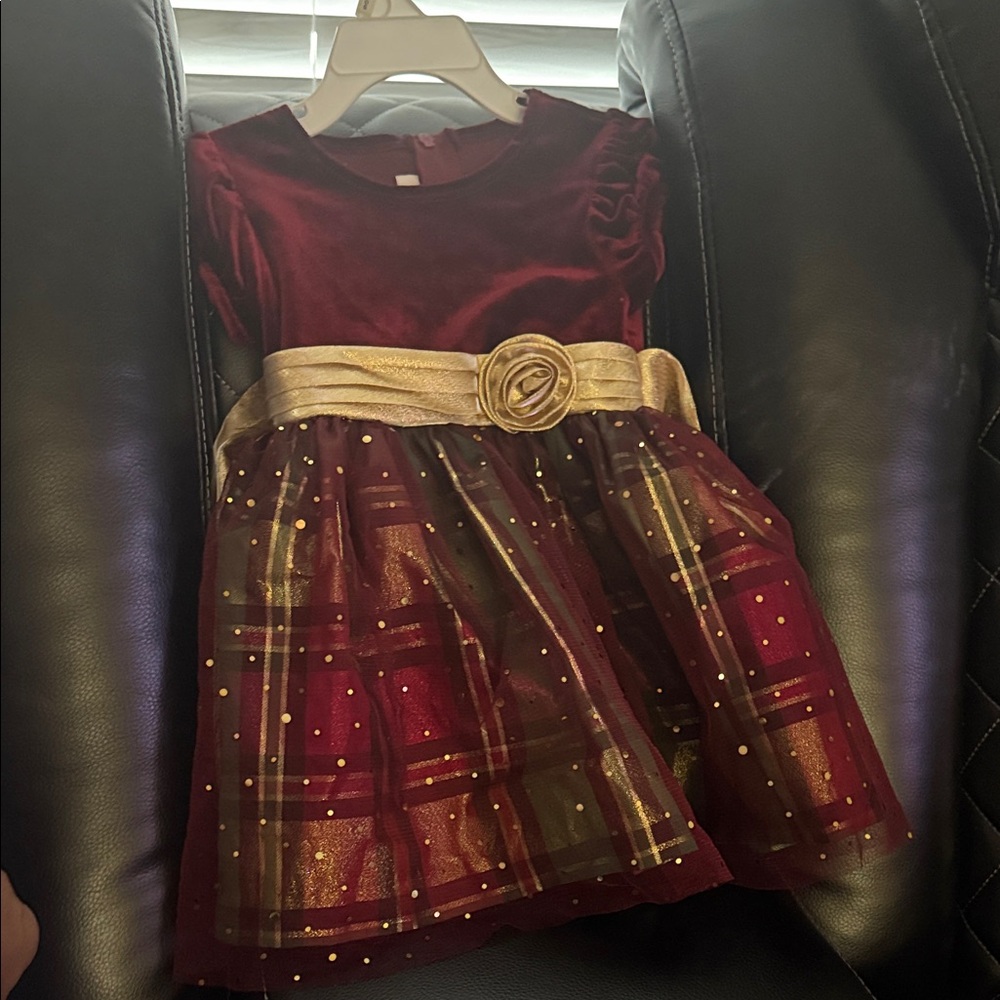 Bonnie Baby Velvet Burgundy Dress with Gold Accents